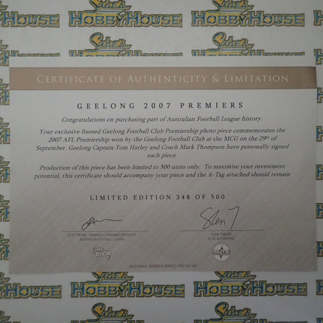 ELITE AUTHENTICS - GEELONG 2007 PREMIERS Personally signed by Captain Tom Harley & Coach Mark Thompson