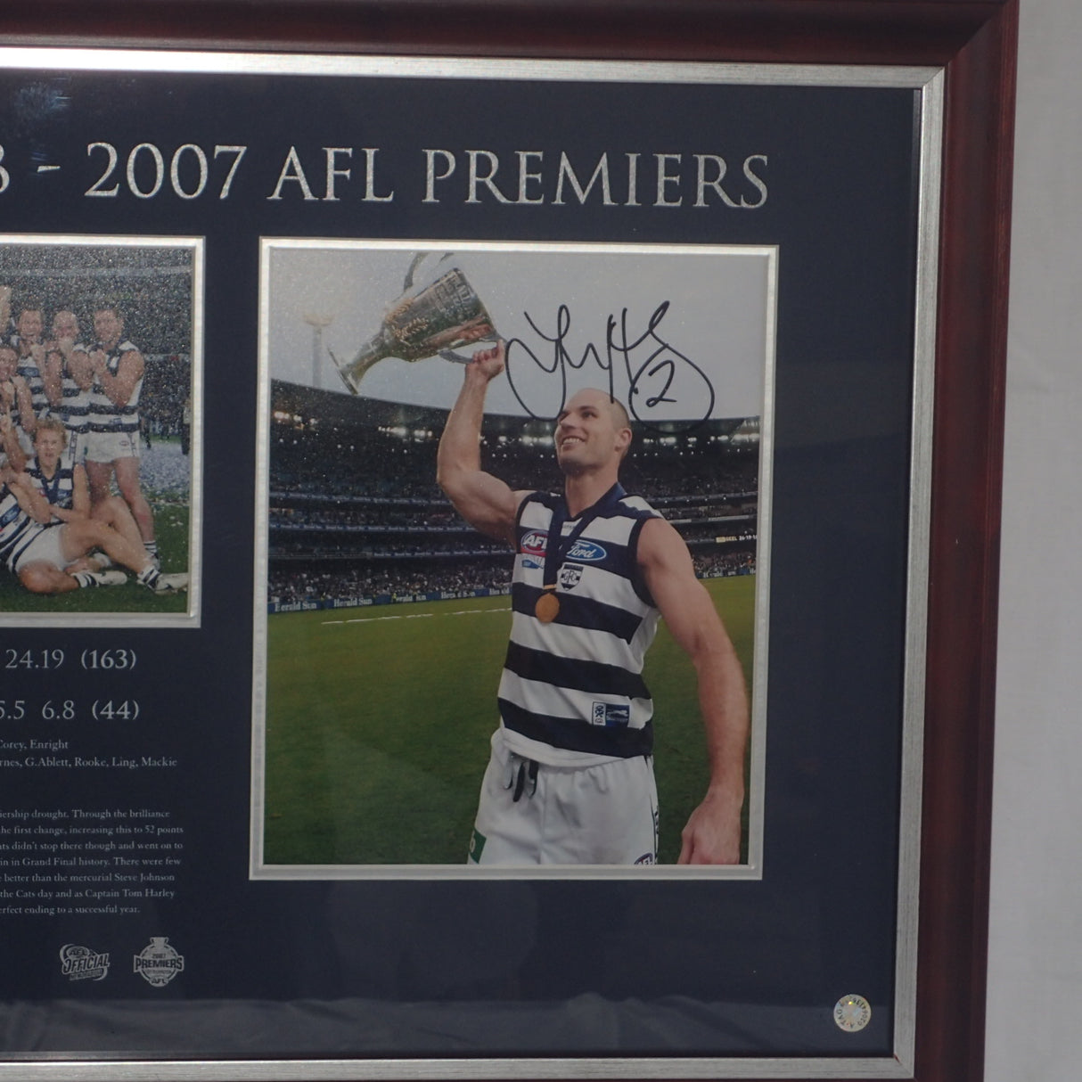ELITE AUTHENTICS - GEELONG 2007 PREMIERS Personally signed by Captain Tom Harley & Coach Mark Thompson