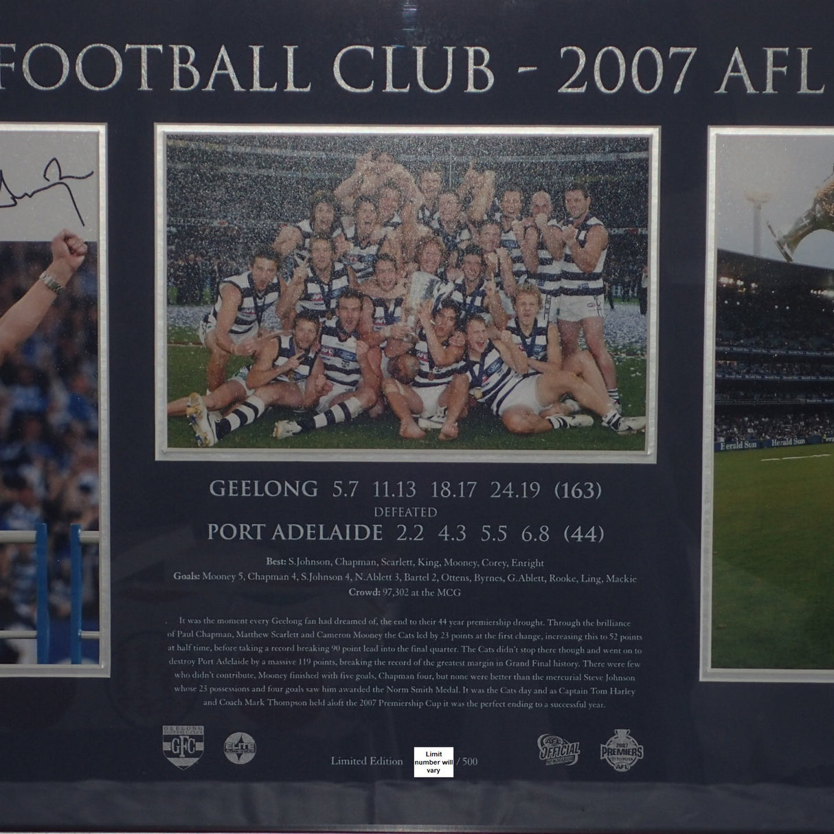 ELITE AUTHENTICS - GEELONG 2007 PREMIERS Personally signed by Captain Tom Harley & Coach Mark Thompson