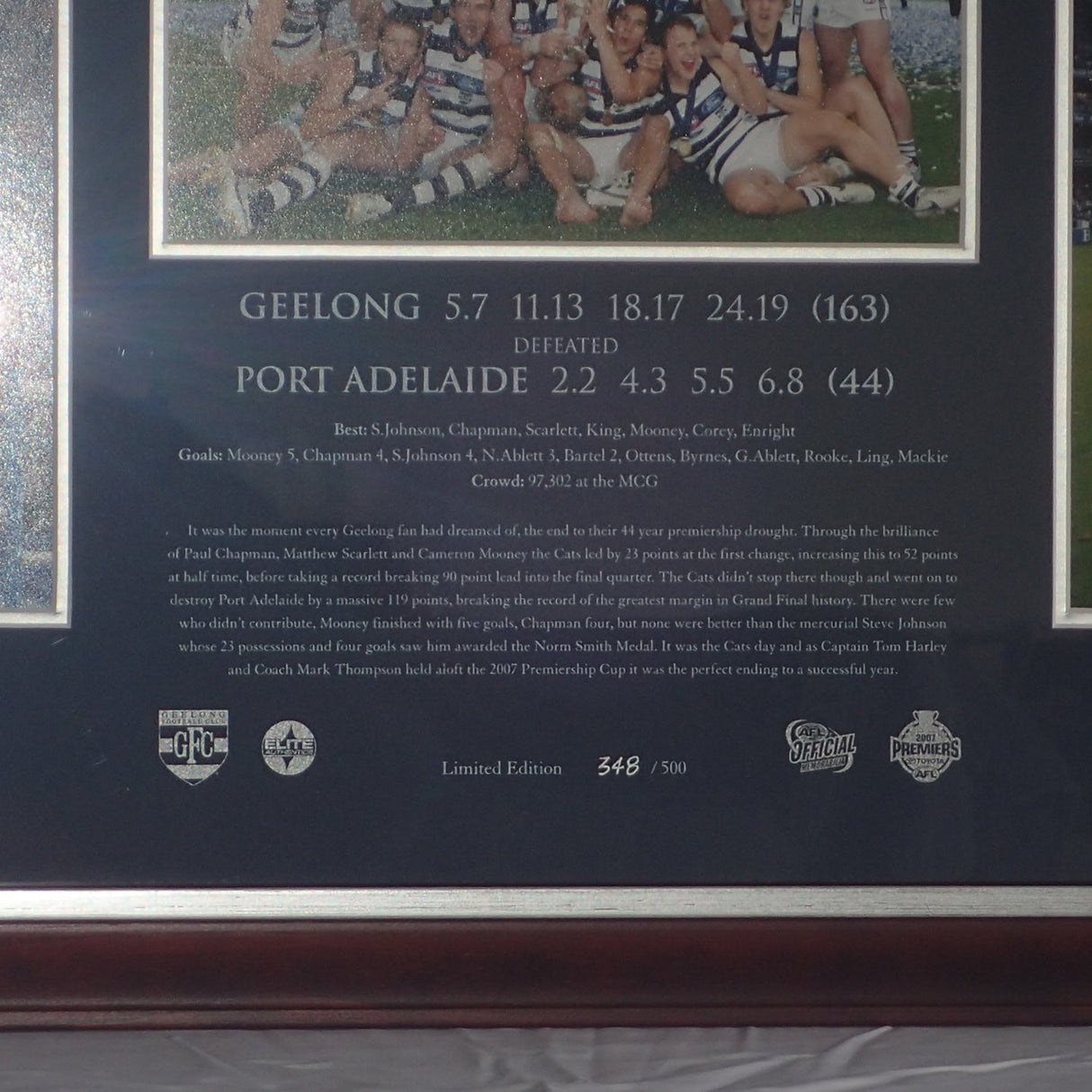 ELITE AUTHENTICS - GEELONG 2007 PREMIERS Personally signed by Captain Tom Harley & Coach Mark Thompson