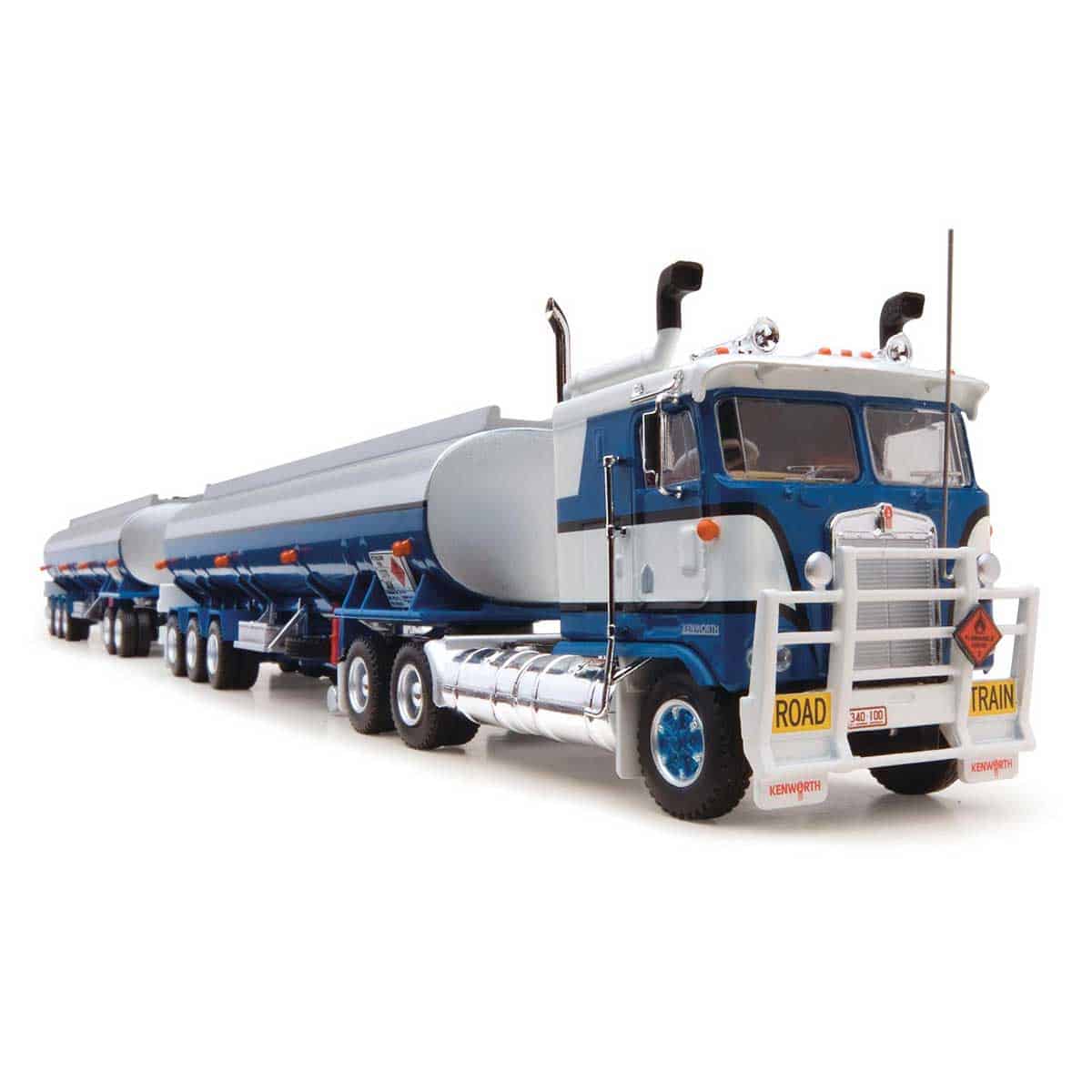 Highway Replicas - 1/64 Scale - #12009 Tanker Road Train in Blue & White Diecast Model Replica