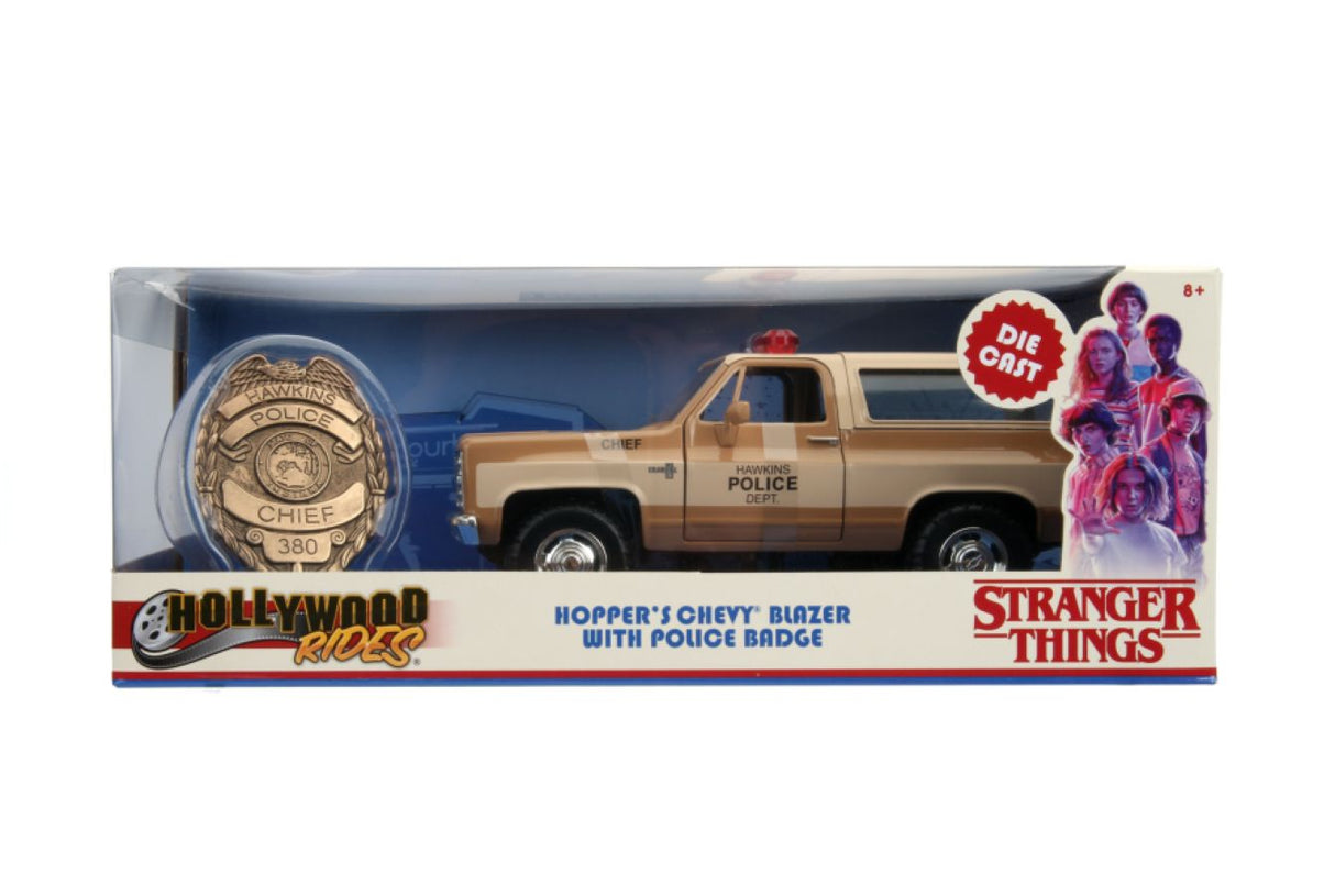 Jada Toys 31111 - 1/24 Scale - Hollywood Rides Series - Stranger Things - Hopper's Chevy Blazer with Police Badge Diecast Scale Model Replica