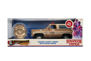 Jada Toys 31111 - 1/24 Scale - Hollywood Rides Series - Stranger Things - Hopper's Chevy Blazer with Police Badge Diecast Scale Model Replica