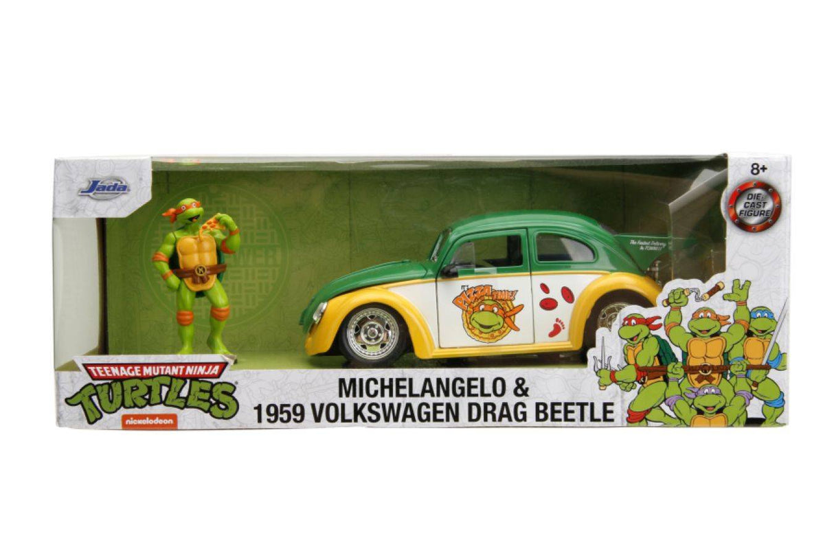 Jada Toys JAD33741 - 1/24 Scale Teenage Mutant Ninja Turtles (TV 1987) VW Beetle with Michelangelo Diecast Model Replica