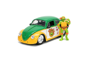 Jada Toys JAD33741 - 1/24 Scale Teenage Mutant Ninja Turtles (TV 1987) VW Beetle with Michelangelo Diecast Model Replica
