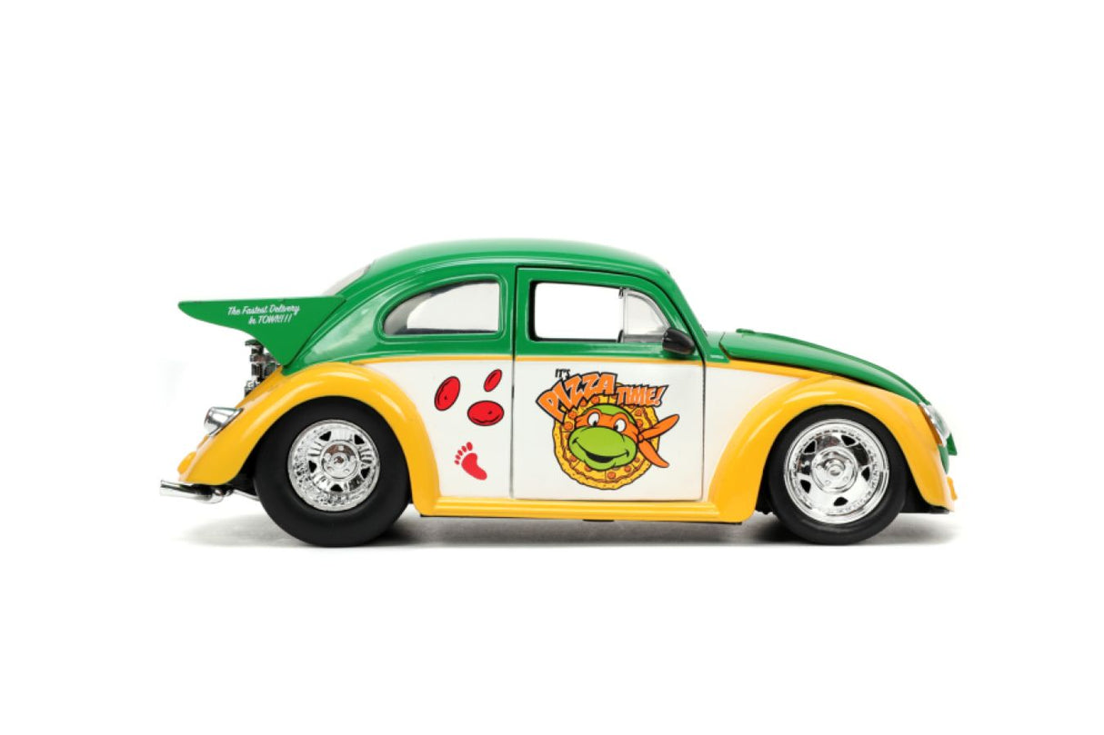Jada Toys JAD33741 - 1/24 Scale Teenage Mutant Ninja Turtles (TV 1987) VW Beetle with Michelangelo Diecast Model Replica