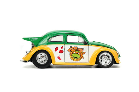 Jada Toys JAD33741 - 1/24 Scale Teenage Mutant Ninja Turtles (TV 1987) VW Beetle with Michelangelo Diecast Model Replica
