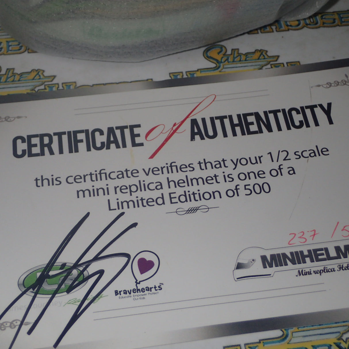 MiniHelmets MH201310 - 1:2 Scale James Courtney Special Edition Limited Edition Signed Certificate