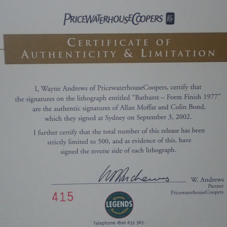 Moffat / Bond 'Bathurst' Form Finish 77' True Official Signed Lithograph (Unframed)