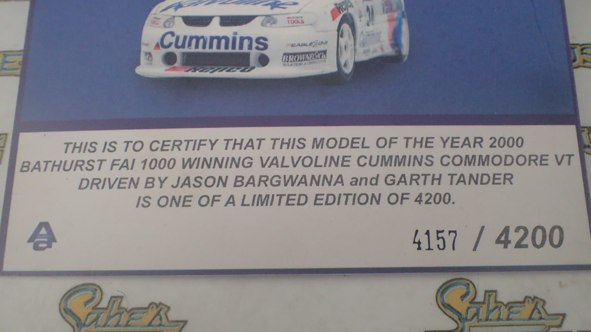 Biante/AutoArt - Diecast 1:18 2000 BATHURST WINNER HOLDEN VT COMMODORE TANDER / BARGWANNA