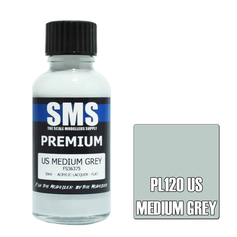 The Scale Modellers Supply - PL120 Premium US MEDIUM GREY Acrylic Lacquer 30ml Bottle