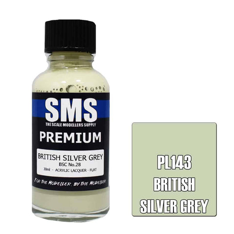 The Scale Modellers Supply - PL143 Premium BRITISH SILVER GREY Acrylic Lacquer 30ml Bottle