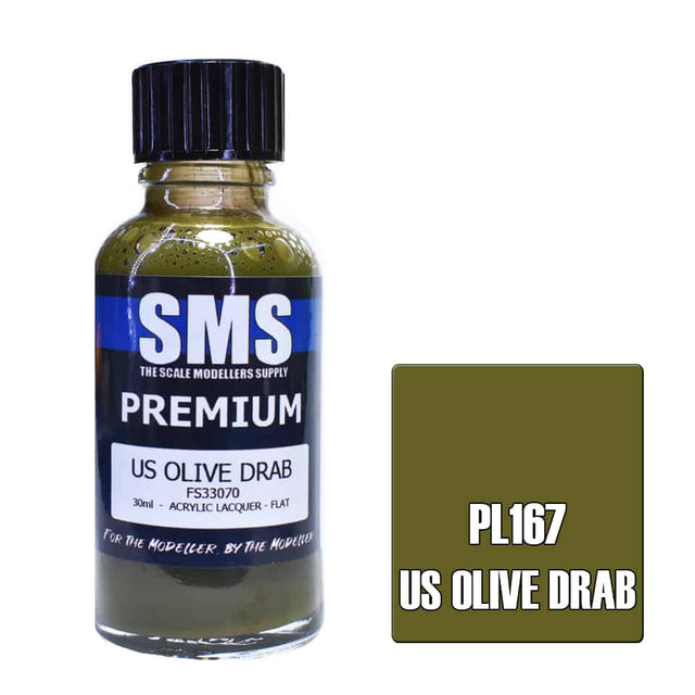 The Scale Modellers Supply - PL167 Premium US OLIVE DRAB Acrylic Lacquer 30ml Bottle