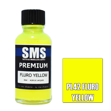 The Scale Modellers Supply - PL42 Premium FLURO YELLOW Acrylic Lacquer 30ml Bottle