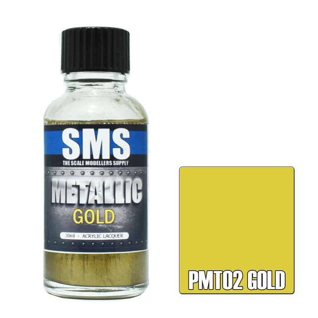 The Scale Modellers Supply - PMT02 Metallic Gold Acrylic Lacquer 30ml Bottle
