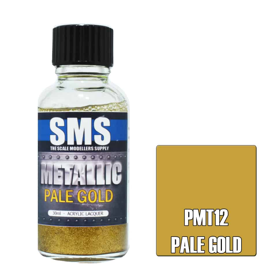 The Scale Modellers Supply - PMT12 Metallic Pale Gold Acrylic Lacquer 30ml Bottle