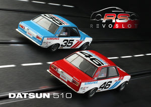 Revo Slot RS0202 – 1/32 Scale DATSUN 510 TWIN SET #35 & #46 SCCA TRANSAM 1972 Mike Downs & John Morton
