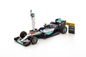 Spark S5025 1/43 Scale - Mercedes AMG Petronas Motorsport F1 W07 Hybrid #6 Nico Rosberg Abu Dhabi GP World Champion 2016 Scale Model Replica with Figure