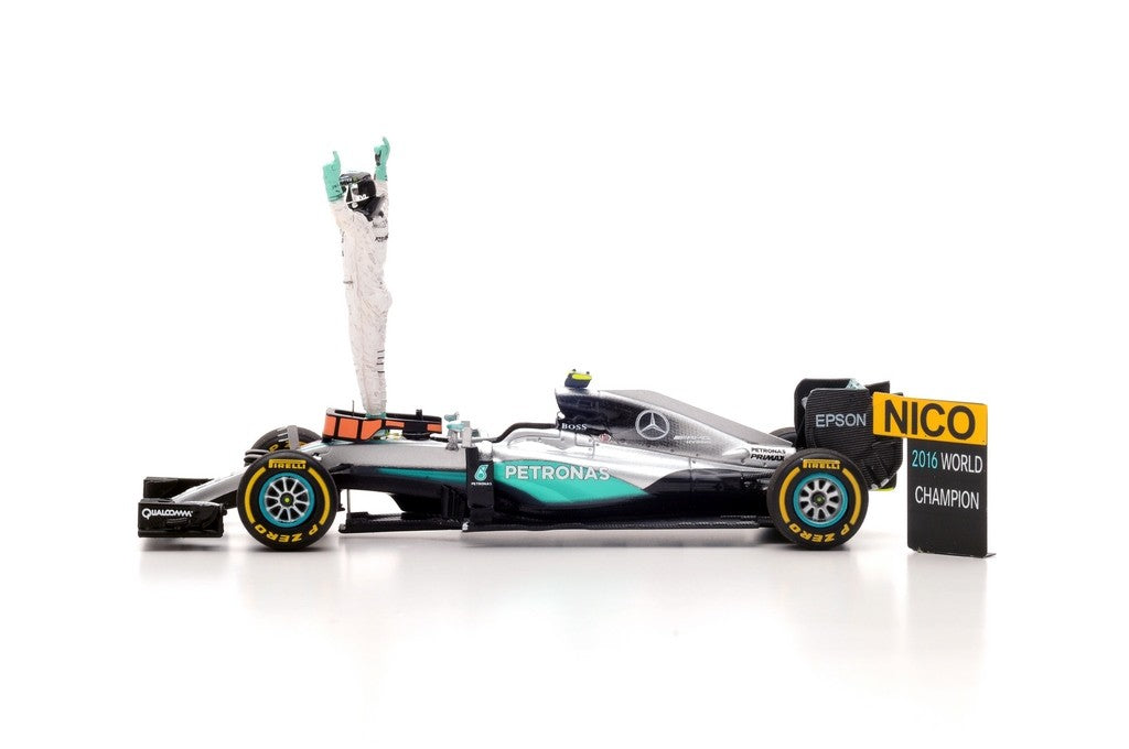 Spark S5025 1/43 Scale - Mercedes AMG Petronas Motorsport F1 W07 Hybrid #6 Nico Rosberg Abu Dhabi GP World Champion 2016 Scale Model Replica with Figure
