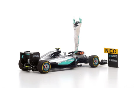 Spark S5025 1/43 Scale - Mercedes AMG Petronas Motorsport F1 W07 Hybrid #6 Nico Rosberg Abu Dhabi GP World Champion 2016 Scale Model Replica with Figure