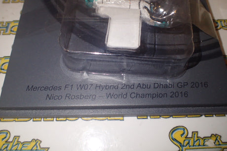 Spark S5025 1/43 Scale - Mercedes AMG Petronas Motorsport F1 W07 Hybrid #6 Nico Rosberg Abu Dhabi GP World Champion 2016 Scale Model Replica with Figure