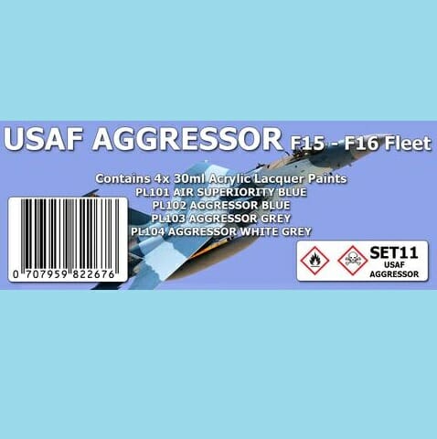 The Scale Modellers Supply - USAF AGGRESSOR F15 - F16 COLOUR SET Acrylic Lacquer 4x 30ml Bottles Set #SET11