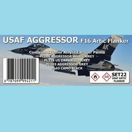 The Scale Modellers Supply - USAF AGGRESSOR : F16 ARTIC FLANKER COLOUR SET Acrylic Lacquer 4x 30ml Bottles Set #SET22