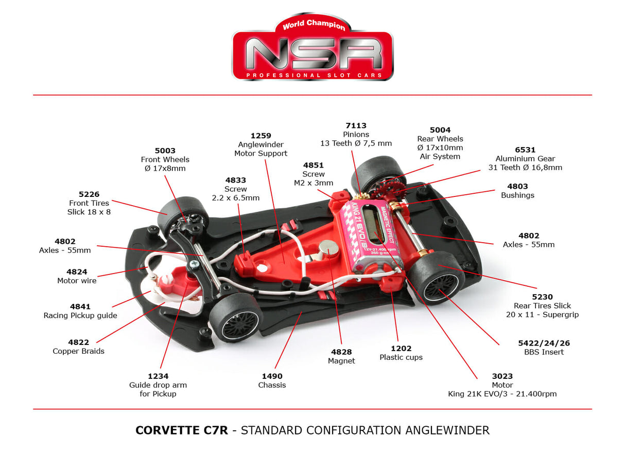 NSR SLOT CARS - 1:32 SCALE N0159AW Corvette C7R Martini Racing #21 - White SLOT CAR