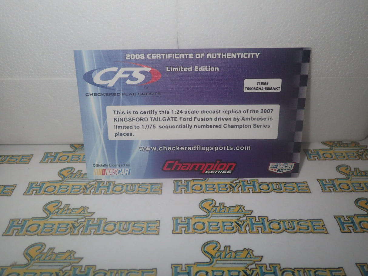 CFS Checkered Flag Sports - 1/24 Scale - Champion Series - 2008 Ambrose #59 “Kingsford Tailgate” Ford Fusion Diecast Model Replica