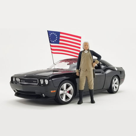 ACME - 1/18 Scale - A1806016 2010 DODGE CHALLENGER SRT8 WITH GEORGE WASHINGTON FIGURE AND US FLAG - CARS AND FREEDOM Diecast Scale Model Replica