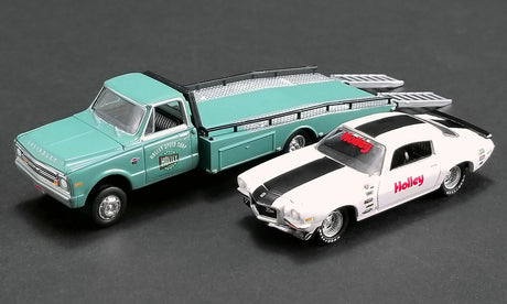 ACME EXCLUSIVE - 1/64 GL-51247 HOLLEY PERFORMANCE - 1967 CHEVROLET RAMP TRUCK WITH 1971 CHEVROLET CAMARO