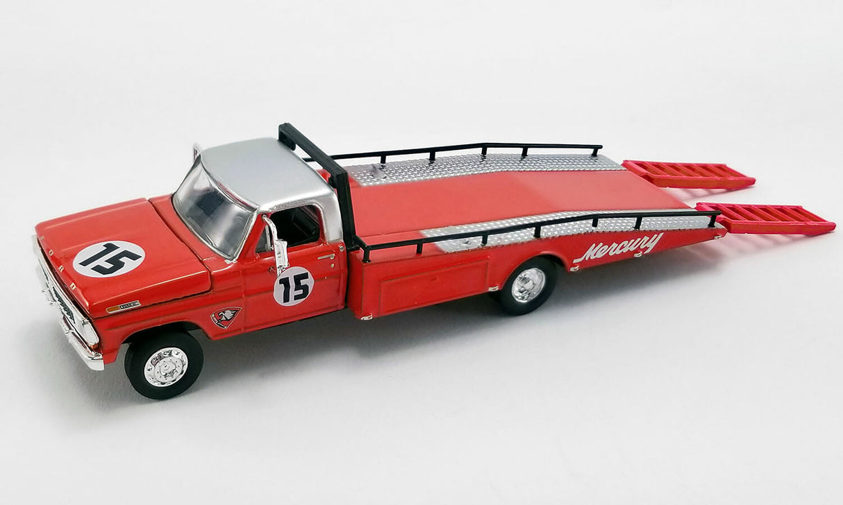 ACME EXCLUSIVE - GL-51343 PARNELLI JONES - FORD F-350 RAMP TRUCK WITH #15 1967 MERCURY COUGAR - ACME EXCLUSIVE