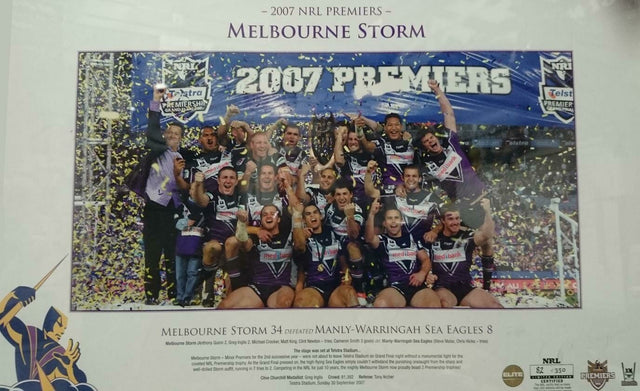 Official Rugby League Melbourne Storm 2007 Premiership "Memorable Moments" Photo Framed