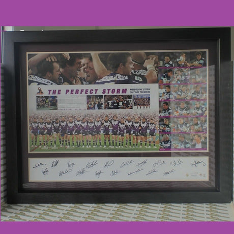 LEGEND MEMORABILIA MEM08 The Perfect Storm Signed 2007 Melbourne Storm Premiers Team Lithograph ex shop display